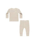 Ribbed Tee + Legging Set, Latte Stripe - Quincy Mae