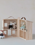 Wood Folding Doll House with Leather Handle & Metal Latch