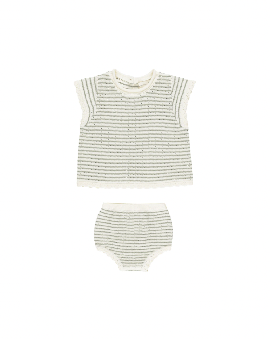 Scallop Knit Baby Set || Sage Stripe - Rylee + Cru