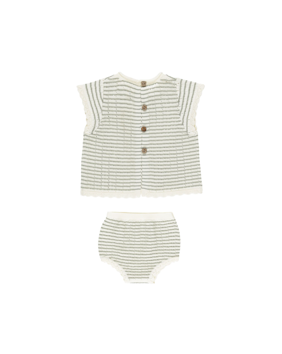 Scallop Knit Baby Set || Sage Stripe - Rylee + Cru