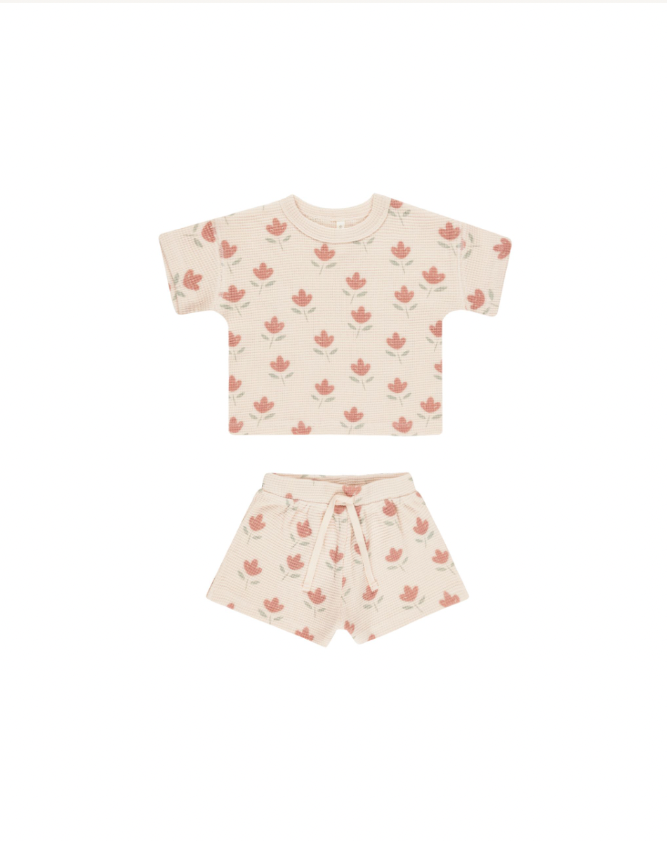 Waffle Tee + Short Set || Tulips, Quincy Mae