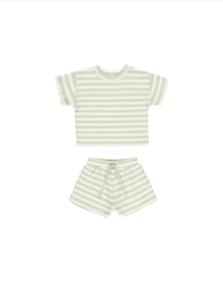 Waffle Tee + Short Set || Mint Stripe, Quincy Mae