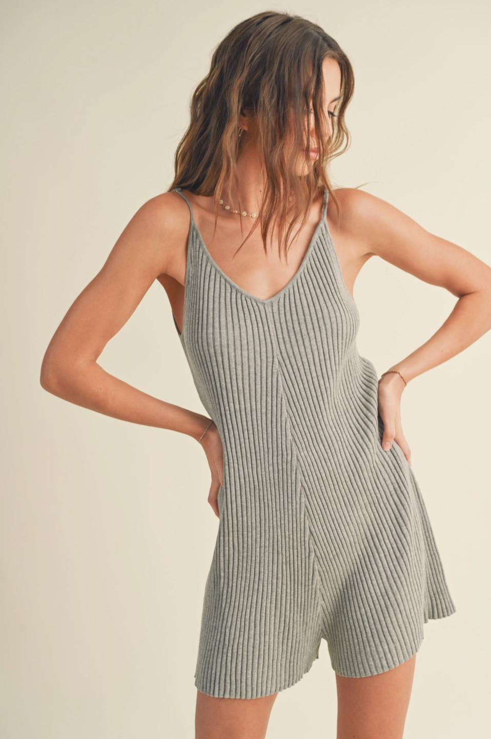 Ribbed Knitted Romper Grey