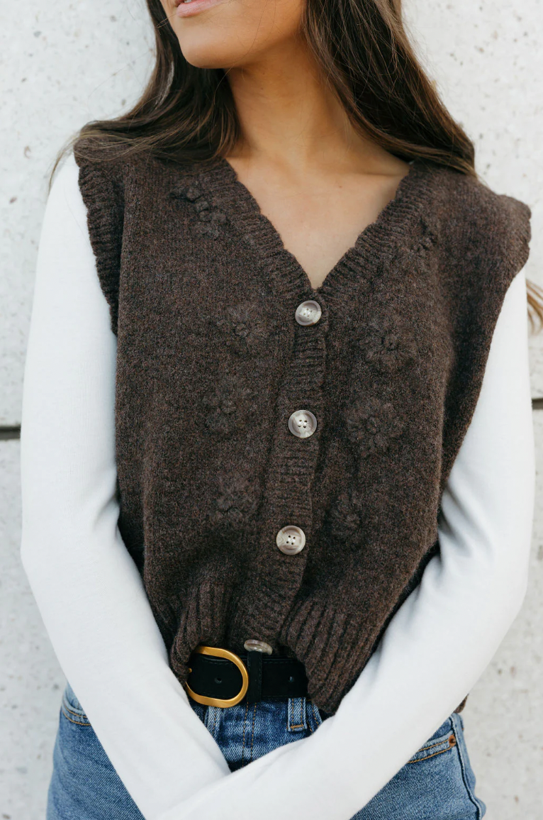 Floral Knit Vest - Espresso