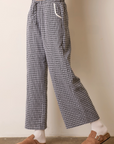 Gingham Elastic Pant With Lace Trim