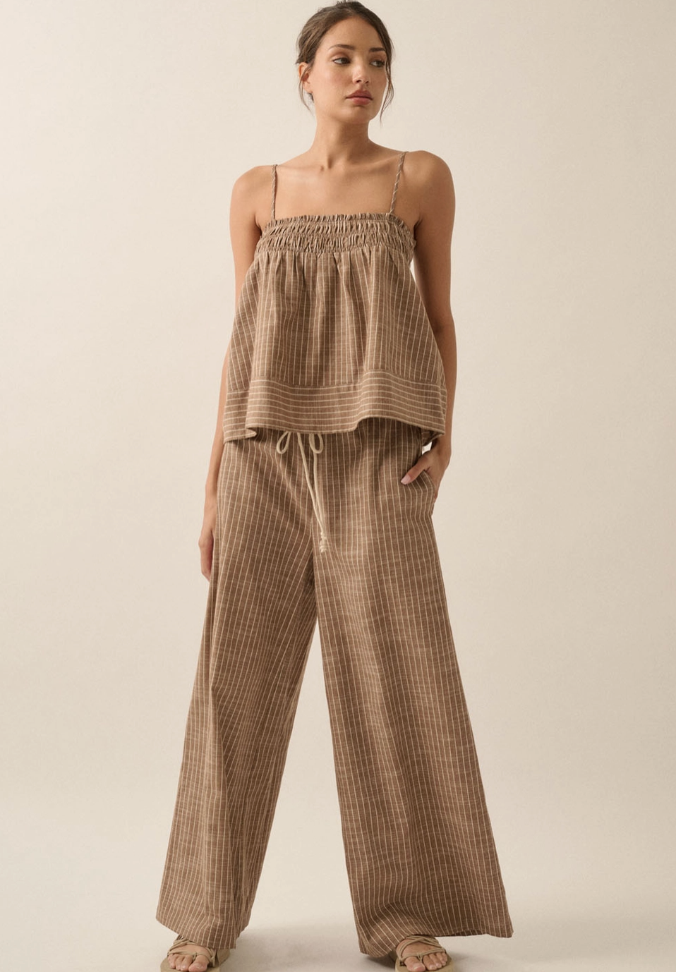 Striped Smoked Top + Wide Leg Pant Set