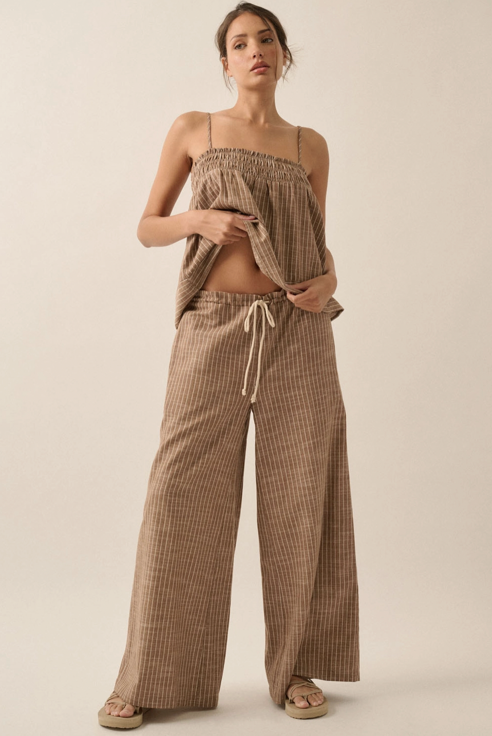 Striped Smoked Top + Wide Leg Pant Set