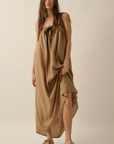 Tonal-Stripe Drawstring-Neckline Maxi Sack Dress