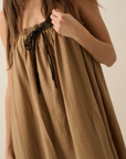 Tonal-Stripe Drawstring-Neckline Maxi Sack Dress