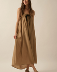 Tonal-Stripe Drawstring-Neckline Maxi Sack Dress