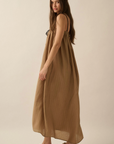 Tonal-Stripe Drawstring-Neckline Maxi Sack Dress