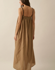 Tonal-Stripe Drawstring-Neckline Maxi Sack Dress