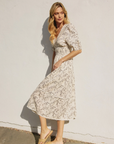 Floral Bubble Sleeve Midi Dress