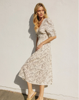 Floral Bubble Sleeve Midi Dress