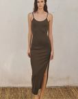 Ribbed Knit Bodycon Maxi Dress - Coffee Bean