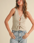 Twisted Detail Open Front Ribbed Top