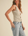 Twisted Detail Open Front Ribbed Top