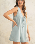 Tied Front Sleeveless Denim Romper