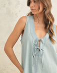 Tied Front Sleeveless Denim Romper