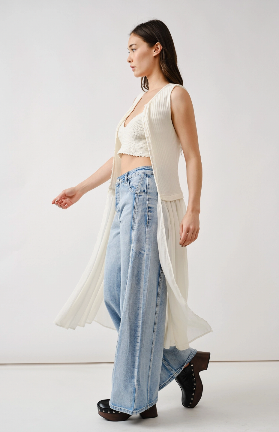 Pintucked Wide Denim Pants
