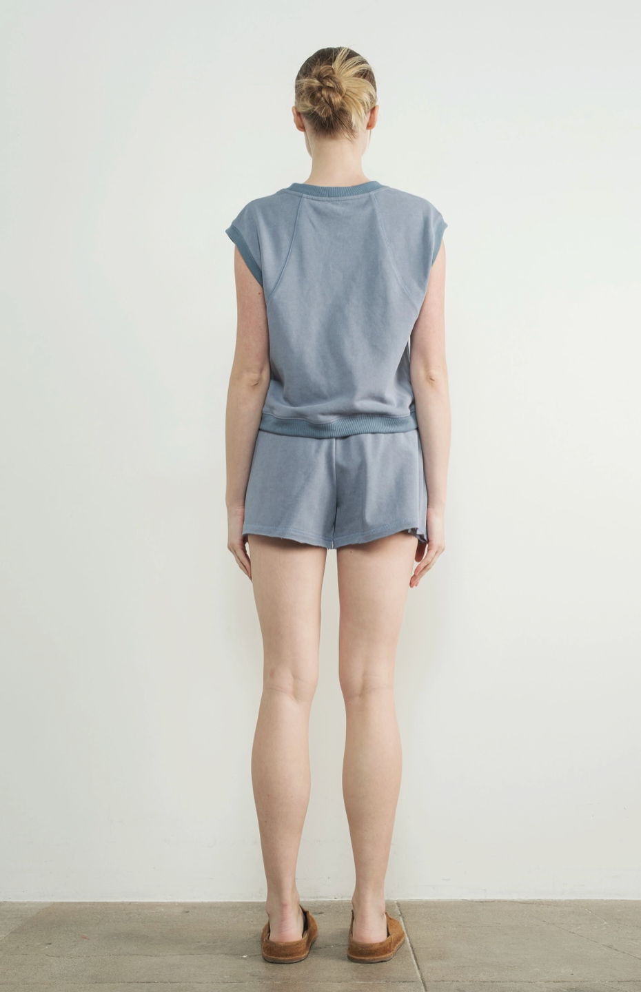 Washed Terry Sleevelss Top and Shorts Beige or Blue