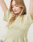 Jacquard Fabric Smocking Top Sage