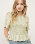 Jacquard Fabric Smocking Top Sage
