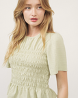 Jacquard Fabric Smocking Top Sage