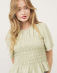 Jacquard Fabric Smocking Top Sage