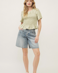 Jacquard Fabric Smocking Top Sage