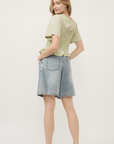 Jacquard Fabric Smocking Top Sage