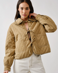Quilted Frilly Collar Bow Tie Denim Jacket