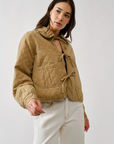 Quilted Frilly Collar Bow Tie Denim Jacket