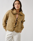 Quilted Frilly Collar Bow Tie Denim Jacket