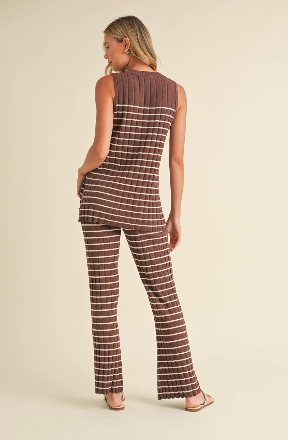 Sleeveless Striped Sweater Knit Top and Pants Set