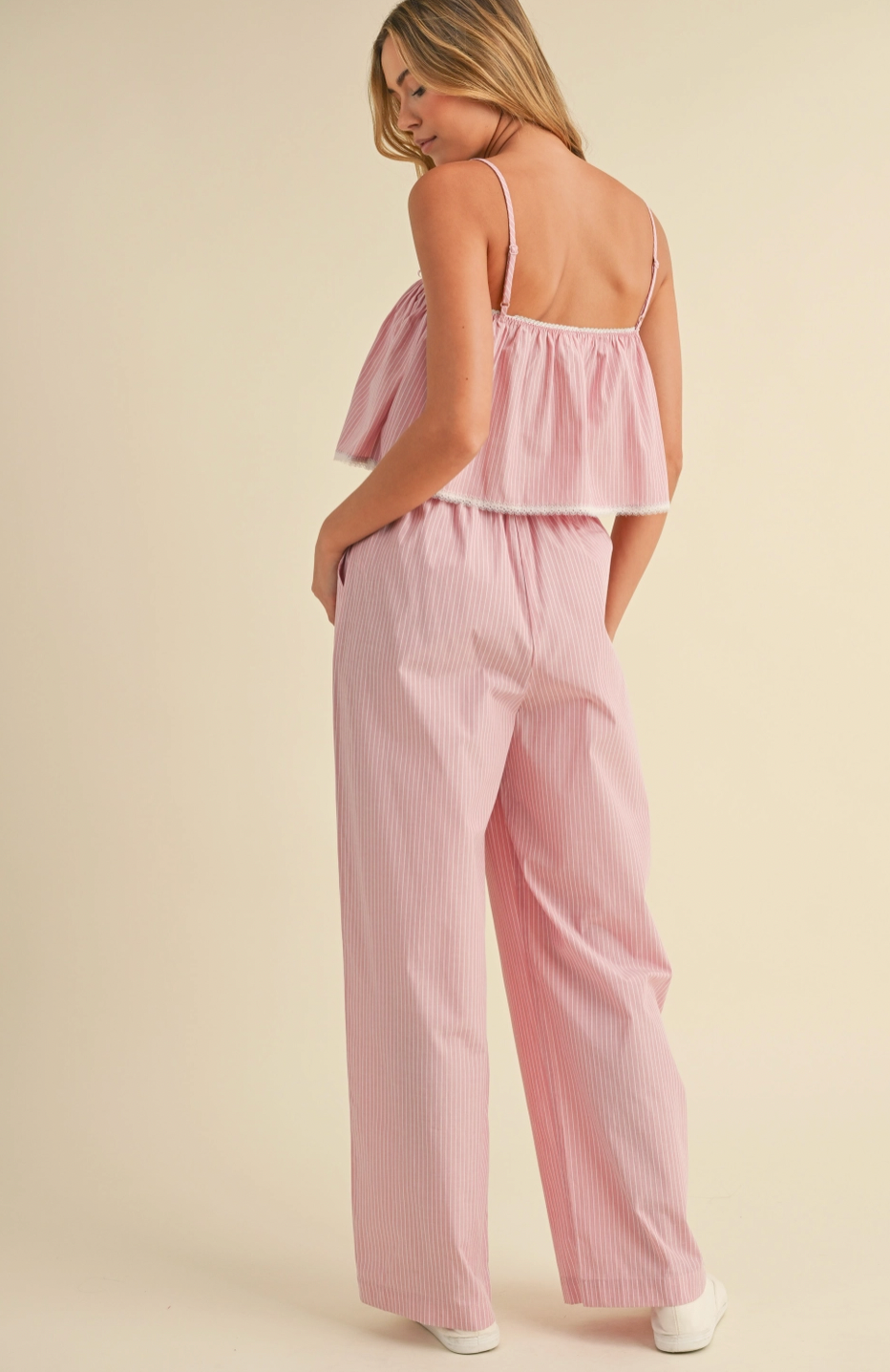 Striped Poplin Cropped Cami and Pants Set