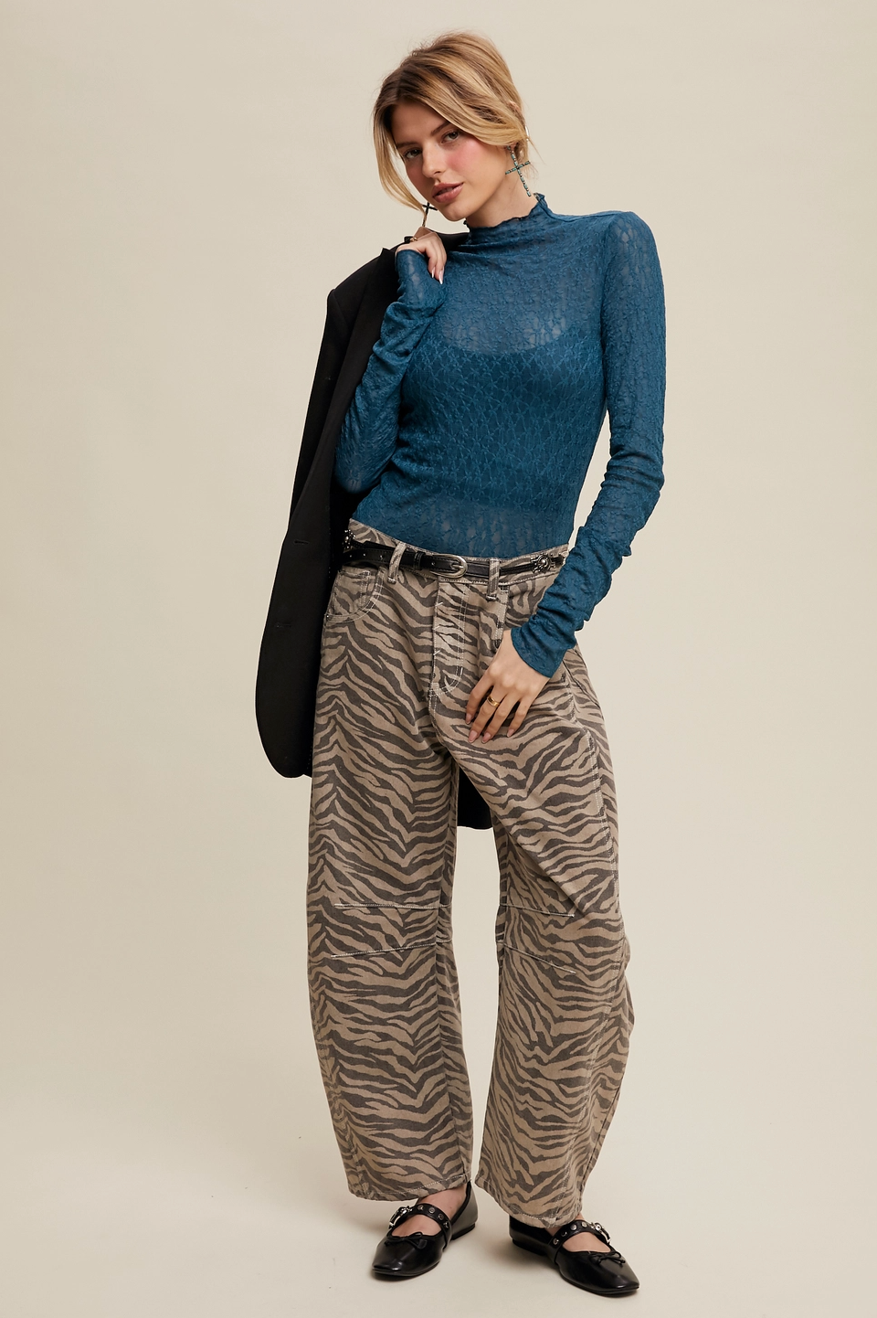 Zebra Print Barrel Jeans