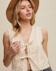 Embroidered Lace Tie-Front Vest