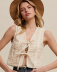 Embroidered Lace Tie-Front Vest