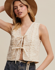 Embroidered Lace Tie-Front Vest