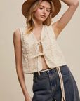 Embroidered Lace Tie-Front Vest