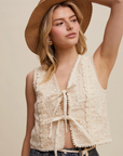 Embroidered Lace Tie-Front Vest