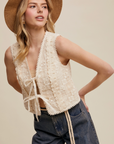 Embroidered Lace Tie-Front Vest