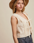 Embroidered Lace Tie-Front Vest