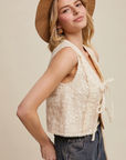 Embroidered Lace Tie-Front Vest