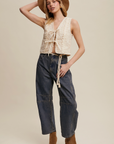 Embroidered Lace Tie-Front Vest