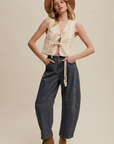 Embroidered Lace Tie-Front Vest