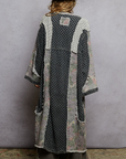 Long Sleeve Crochet Contrast Denim Maxi Length Open Cardigan