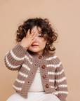 Rib Knit Stripe Cardigan, Tan Kid