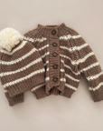 Rib Knit Stripe Cardigan, Tan Kid